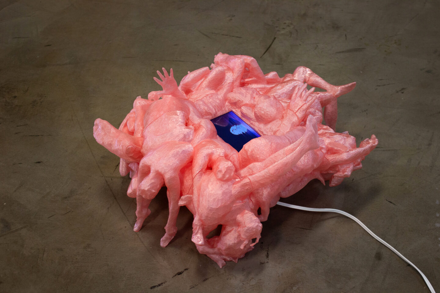 'Neverending Sunset', 2025, 3D printed sculpture in Polyethylene Terephthalate, looping video by Zhiwan Cheung